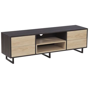 Mueble De Tv De Madera Oscura Y Clara Para Tv De Hasta 65ʺ Estantes De Almacenamiento Cajones Organizador De Cables Maine - Madera Clara