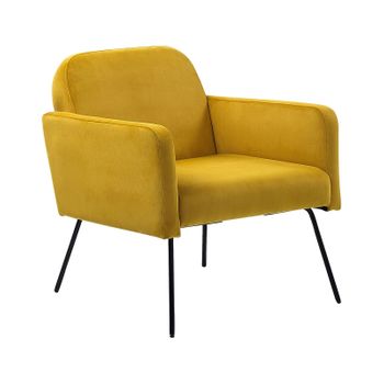 Sillón De Terciopelo Amarillo Mostaza Negro Patas Metal Sala De Estar Dormitorio Narken - Amarillo