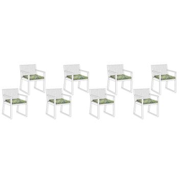 Conjunto De 8 Cojines De Asiento Para Silla De Jardín Tejido Resistente Al Agua Patrón De Hojas Verde Sassari - Verde