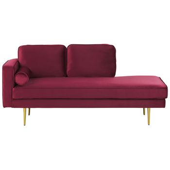 Chaise Longue Tapizado En Terciopelo Rojo Oscuro Versión Izquierda Patas De Metal Diseño Moderno Miramas - Rojo