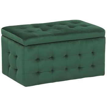 Otomana De Terciopelo Verde Oscuro 72 X 40 Cm Tela Almacenaje Banco Dormitorio Michigan - Verde