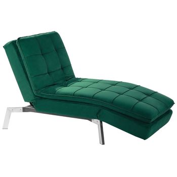 Chaise Longue De Terciopelo Verde Esmeralda Plateado Respaldo Reclinable Capitoné Loiret - Verde