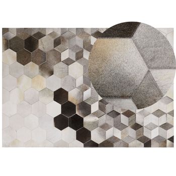 Alfombra De Piel De Vaca Gris 160 X 230 Cm Estilo Patchwork Patrón Geométrico Sason - Beige