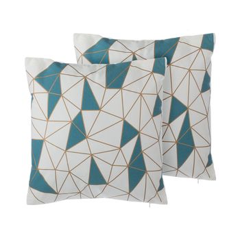 Conjunto De Cojines Decorativos De Algodón Azul Patrón Geométrico 45 X 45 Cm Decoración Moderna Clarkia - Blanco