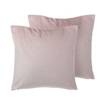 Conjunto De 2 Cojines Decorativos De Terciopelo Rosa Con Rombos 45 X 45 Cm Estilo Glamour Decoración Moderna Pasque - Rosa