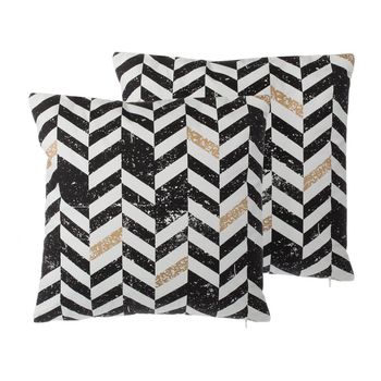 Conjunto De Cojines Decorativos De Algodón Blanco Y Negro 45 X 45 Cm Patrón De Chevron Decoración Moderna Glamour Helconia - Multicolor