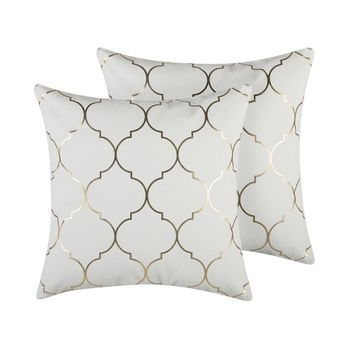 Conjunto De 2 Cojines Decorativos Blanco Patrón De Trébol Marroquí 45 X 45 Cm Glamour Alyssum - Blanco