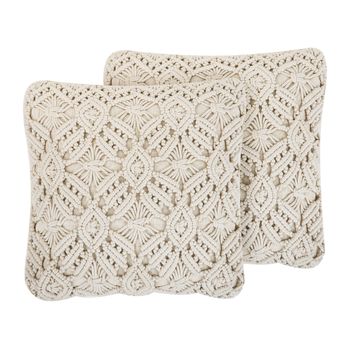 Conjunto De Cojines Decorativos De Algodón Beige Macramé 45 X 45 Cm Cuerda Boho Retro Esenkoy - Beige