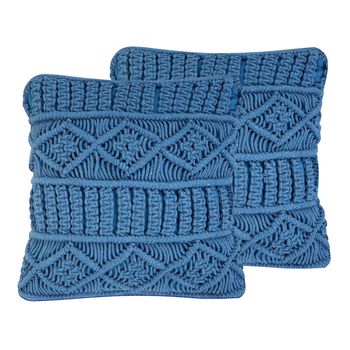 Conjunto De Cojines Decorativos De Algodón Azul Macramé 45 X 45 Cm Cuerda Decoración Boho Retro Karatas - Azul