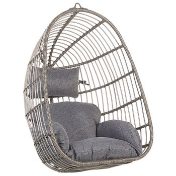 Silla Colgante De Ratán Gris Para Interior-exterior Forma De Huevo Estilo Boho Casoli - Gris