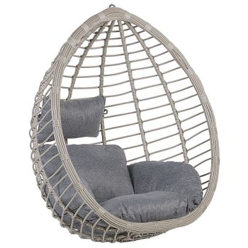 Silla Colgante De Ratán Gris Para Interior-exterior Forma De Huevo Estilo Boho Tollo - Gris