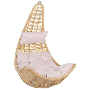 Silla Colgante De Ratán Sintético Color Natural Columpio En Forma De Huevo Estilo Rústico Boho Atri Ii - Natural