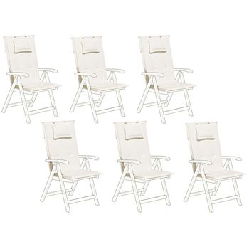 Conjunto De 6 Cojines Para Silla De Jardín Blanco Crema Asiento Respaldo Comodidad Descanso Toscana/java - Blanco