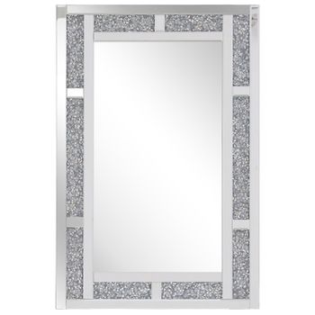 Espejo Colgante De Pared Rectangular Plateado 60 X 90 Cm Decoración Moderna Glamour Avrille - Plateado