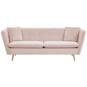 Sofá 3 Plazas Con Acolchado De Botones Decorativo En Tela De Terciopelo Rosa Con Mechones Frederica - Rosa