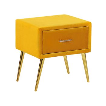 Mesa De Noche De Terciopelo Amarillo Mostaza Dorado 46 X 38 Cm Cajón Flayat - Amarillo