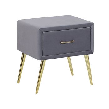 Mesa De Noche De Terciopelo Gris Dorado 46 X 38 Cm Cajón Dormitorio Flayat - Gris