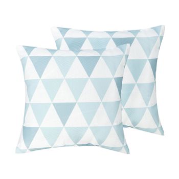 Conjunto De 2 Cojines De Poliéster Azul Claro Blanco 40 X 40 Cm Patrón Trifos - Multicolor