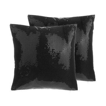 Conjunto De Cojines Decorativos Con Lentejuelas Negro 45 X 45 Cm Decoración Moderna Glamour Brillante Aster - Negro