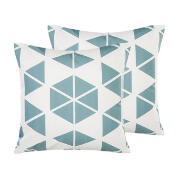 Conjunto De Cojines Decorativos De Jardín De Poliéster Blanco Y Azul 45 X 45 Cm Patrón Geométrico Triangular Rigosa - Azul