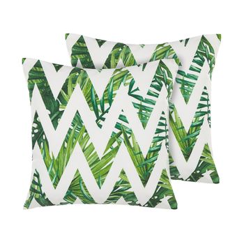 Conjunto De Cojines De Jardín De Poliéster Blanco Y Verde Cuadrados 45 Cm Patrón Floral Estilo Moderno Brento - Multicolor