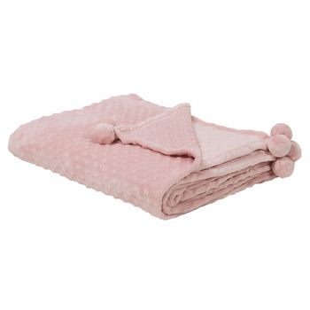 Manta Rosa 150 X 200 Pompones Textura Suave Colcha Sofá Cama Comodidad Samur - Rosa