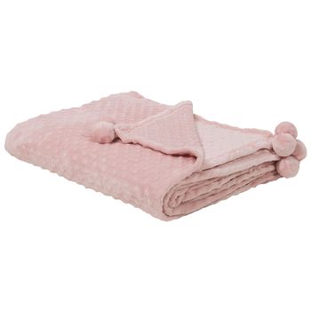 Manta Rosa 200 X 220 Pompones Textura Suave Colcha Sofá Cama Comodidad Samur - Rosa