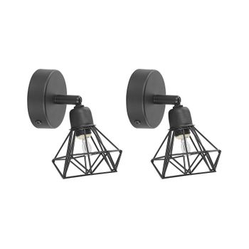 Conjunto De 2 Lámparas De Pared Metal Negro Forma Geométrica Luz Ajustable Moderno Erma - Negro