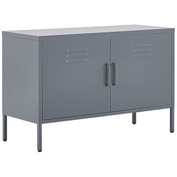 Aparador De Metal Gris 100 X 40 Cm 2 Puertas Estantes Protectores Patas Uria - Gris