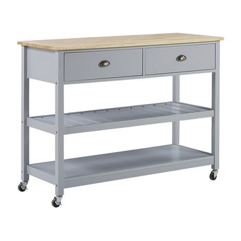 Carrito De Cocina Gris Encimera Madera Clara 2 Estantes 2 Cajones Para Cubiertos Ruedas Estilo Moderno Escandinavo Navarino - Gris