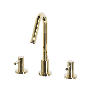 Grifo Mono Mando Para Lavabo Dorado Metal Brillante Latón Baño Moderno Grifo De Palanca Doble Kalambo - Dorado