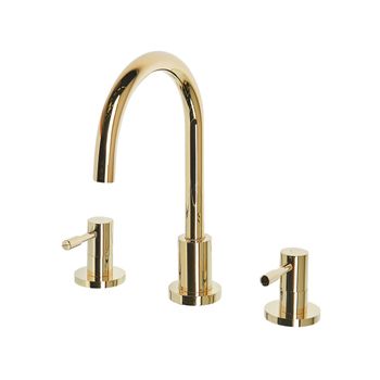 Grifo Mono Mando Para Lavabo Latón Dorado Dos Palancas Caño Curvo Sipi - Dorado