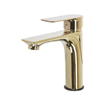 Grifo Mono Mando Para Lavabo Caño Plano Mono Mando De Latón Dorado Berloi - Dorado