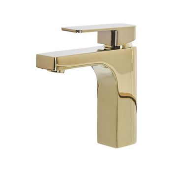 Grifo Para Lavabo Mono Mando Para Baño De Metal Dorado Con Acabado Brillante Moderno Irupu - Dorado