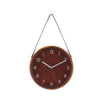 Reloj De Pared Redondo Piel Sintética Marrón 26 Cm Estilo Vintage Renens - Madera Oscura