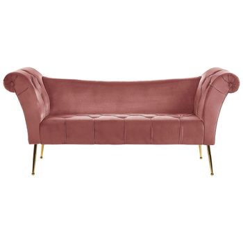 Chaise Longue De Terciopelo Rosa Acolchado Patas De Metal Nantilly - Rosa