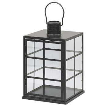 Linterna Metálica Negra De Decoración Escandinava Y Altura 27 Cm Con Portavelas De Cristal Bintan - Negro