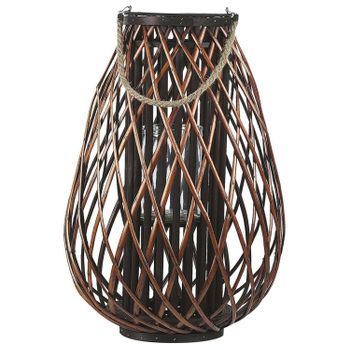 Linterna Candelero Decorativo Con Mango De Cuerda 60 Cm Madera Sauce Marrón Farol Kiusiu - Marrón