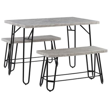 Conjunto De Comedor Con Chapa De Mármol Gris Y Negro 2 Bancos 4 Plazas Estilo Industrial Kempton - Gris