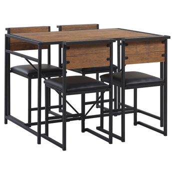 Conjunto De Comedor 4 Sillas Asientos Tapizados Mesa Rectangular 110 X 70 Cm Tablero De Madera Oscura Patas De Acero Negro - Madera Oscura