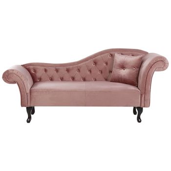 Chaise Longue Tapizado En Terciopelo Rosa Acolchado Capitoné Versión Derecha Con Cojín Lattes - Rosa