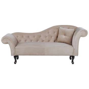 Chaise Longue Tapizado En Terciopelo Beige Acolchado Capitoné Versión Derecha Con Cojín Lattes - Beige