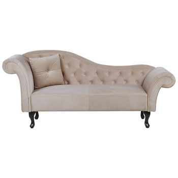 Chaise Longue Tapizado En Terciopelo Beige Acolchado Capitoné Versión Izquierda Con Cojín Lattes - Beige