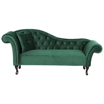 Chaise Longue Tapizado En Terciopelo Verde Oscuro Acolchado Capitoné Versión Izquierda Con Cojín Lattes - Verde