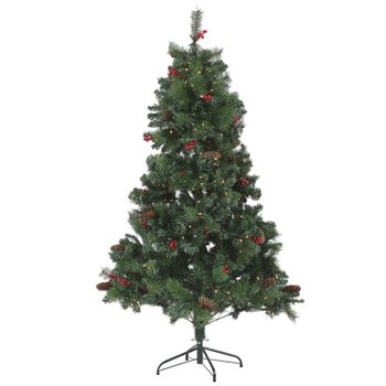 Árbol De Navidad Artificial Verde Con Luces Led Incorporadas 180 Cm Ramas Sintéticas Conos Fruta De Acebo Con Soporte Jacinto - Verde