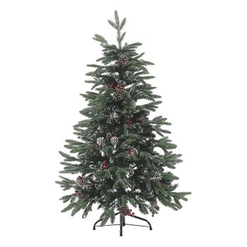 Árbol De Navidad Verde Pvc Base De Metal 120 Cm Efecto Nieve Con Piñas Bayas De Acebo Tradicional - Verde