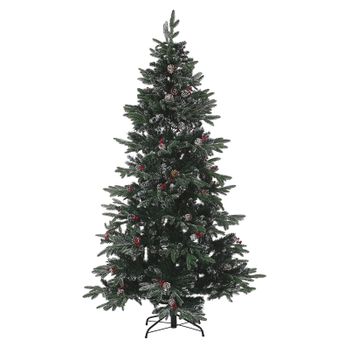 Árbol De Navidad Verde Pvc Base De Metal 180 Cm Efecto Nieve Con Piñas Bayas De Acebo Tradicional - Verde