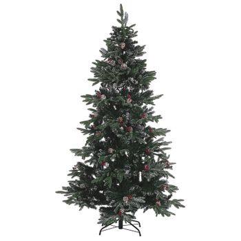 Árbol De Navidad Verde Pvc Base De Metal 210 Cm Efecto Nieve Con Piñas Bayas De Acebo Tradicional - Verde