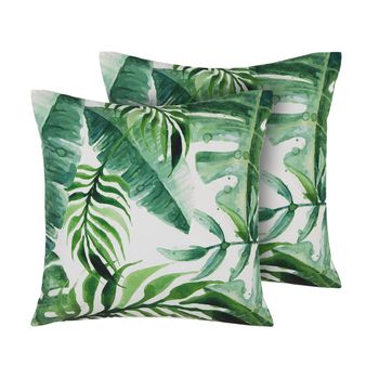 Conjunto De Cojines De Jardín Con Motivo De Hojas Verde De Poliéster Cuadrado 45 X 45 Cm Impermeable Diseño Moderno Pavelli - Verde