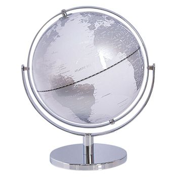 Globo Terráqueo De Mesa Moderno Giratorio Blanco Y Plateado Drake - Plateado